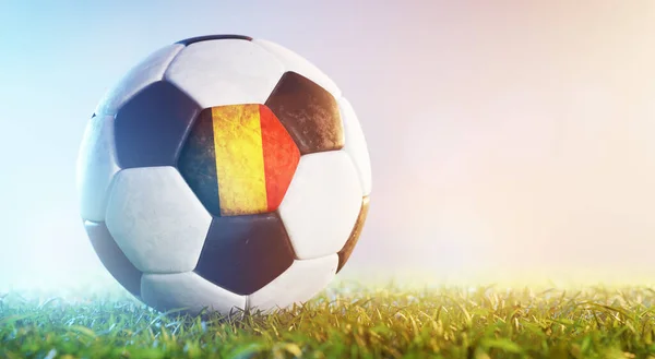 Futebol Bola Futebol Com Bandeira Bélgica Grama Selecção Nacional Belga — Fotografia de Stock