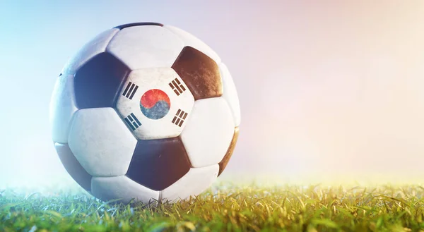 Futebol Bola Futebol Com Bandeira Coreia Sul Grama Seleção Coreana — Fotografia de Stock