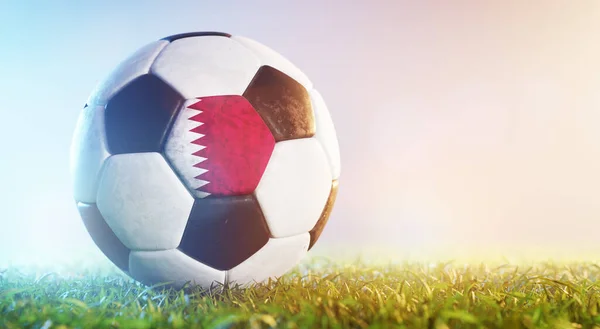 Football Soccer Ball Flag Quatar Grass Qatari National Team — Stock Photo, Image