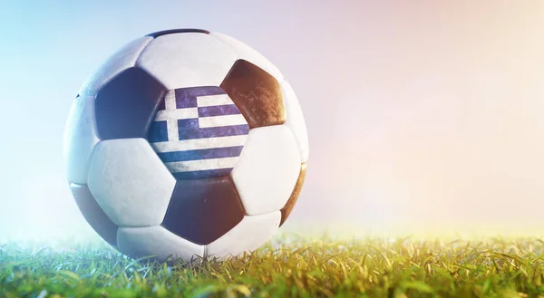 Football Ballon Football Avec Drapeau Grèce Sur Herbe Équipe Nationale — Photo