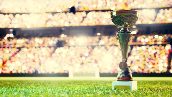 Soccer or football trophy cup on stadium in spotlight. Sport