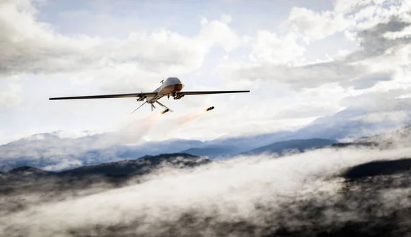 Military Combat Drone Uav Launching Missiles — Stock Photo, Image