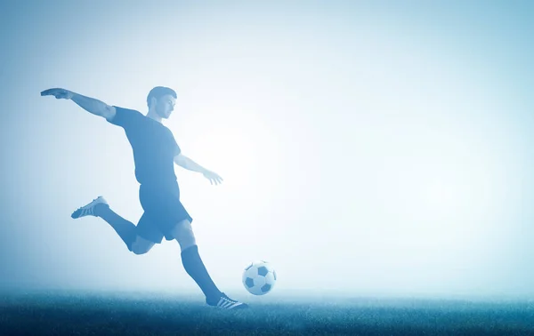 Football Soccer Player Shooting Ball Goal Perfect Shot — Stockfoto