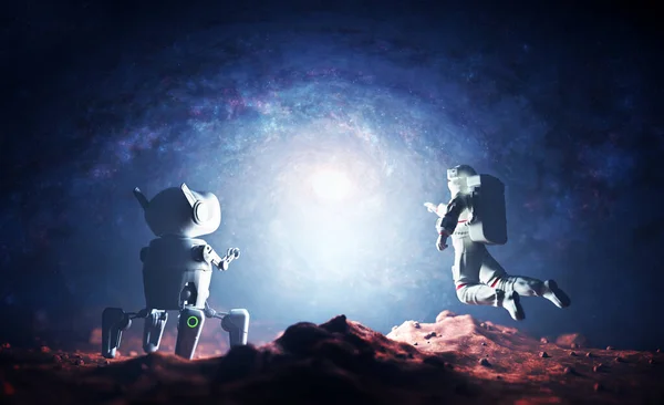 Astronaut Robot Explore Alien Planet Illustration — Foto de Stock
