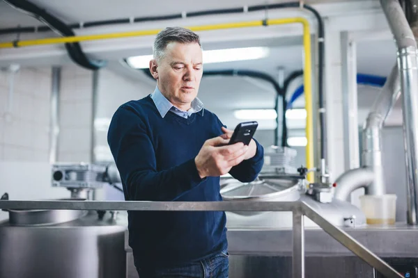 Craft Brewery Owner Manager Talking Mobile Phone Doing Business — Stock fotografie