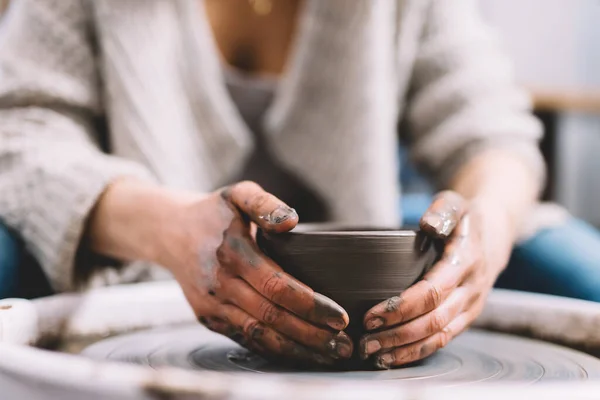 Working Pottery Wheel Ceramics Workshop Creating Ceramic Ware Small Business — Foto Stock
