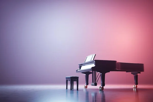 Classica Tastiera Pianoforte Coda Sotto Riflettori Luce Neon — Foto Stock