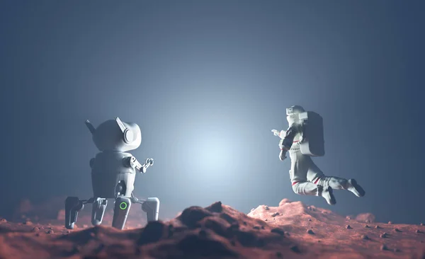 Astronaut Robot Explore Alien Planet Illustration — Fotografie, imagine de stoc
