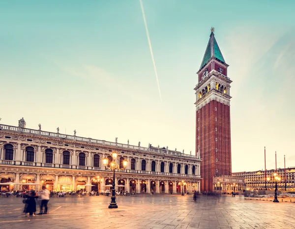 Plaza San Marcos Con Torre Campanile Venecia Italia Amanecer — Foto de Stock