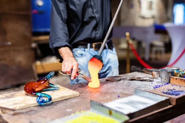 Glass Blower Work Workshop Murano Italy Making Handmade Glassware — Stock Photo, Image