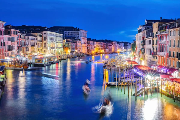Grand Canal Venetië Italië Nachts Met Gondels Boten Romantische Toeristische — Stockfoto