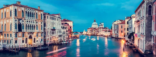Venedig Italien Panorama Natten Canal Grande Och Salute Basilika Visa — Stockfoto