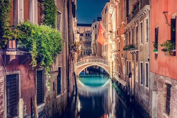 Venice Italy Night Romantic Canal Bridge Italian City Water — Stock Photo, Image