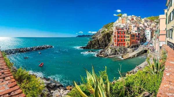 Riomaggiore Cinque Terre Italien Panorama Sommaren — Stockfoto
