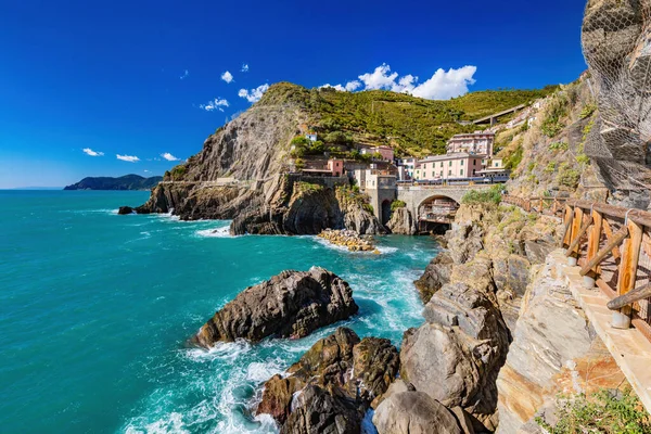 Costa Cinque Terre Com Trilha Estação Trem Itália — Fotografia de Stock