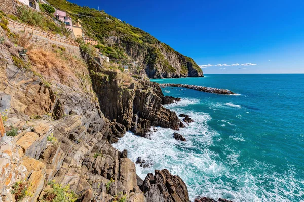 Kliffen Aan Kust Van Cinque Terre Italië Zomer — Stockfoto