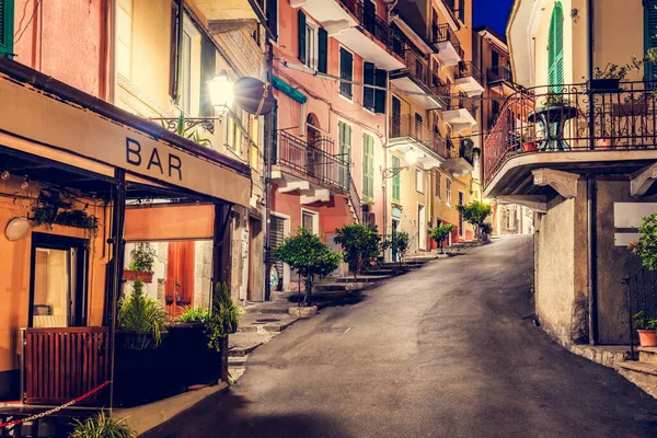 Manarola Cinque Terre Italia Strada Timp Noapte Destinație Turistică Populară — Fotografie, imagine de stoc