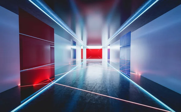 Moderní Radnice Neonovými Světly Lasery Předváděcí Místnost Pozadí — Stock fotografie