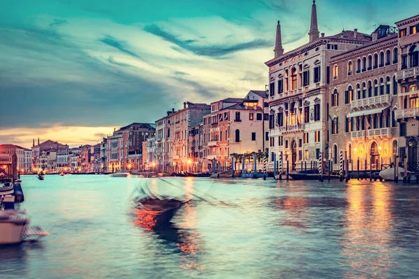 Canal Grande Wenecji Włochy Nocą Romantyczna Atrakcja Turystyczna — Zdjęcie stockowe