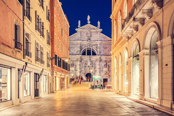Venedig Italien Die Chiesa San Moise Bei Nacht Alte Landschaftliche — Stockfoto