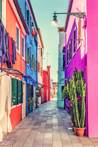 Кольорові Пофарбовані Будинки Острові Бурано Поблизу Венеції Італія Італійська Вулиця — стокове фото