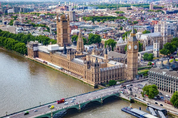 London Aerial View Big Ben Westminster Bridge River Thames Ciudad —  Fotos de Stock
