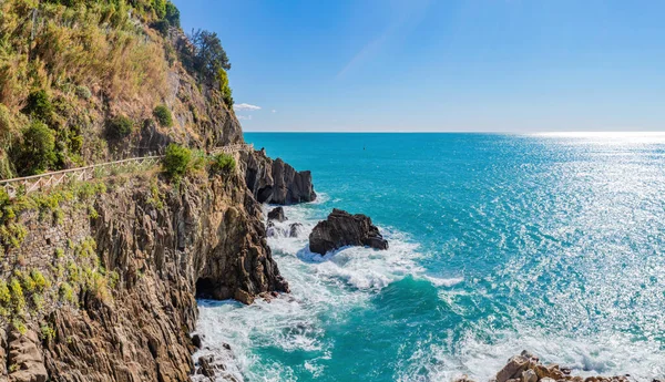 Cinque Terre Kust Met Wandelpad Kliffen Italië Zonnige Dag — Stockfoto