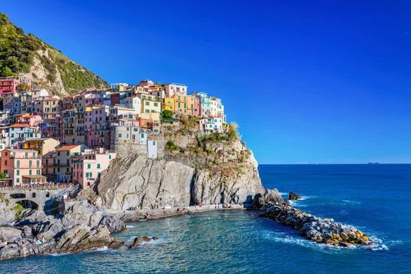 Manarola Cinque Terre Itália Verão Destino Turístico Popular Costa Ligúria — Fotografia de Stock