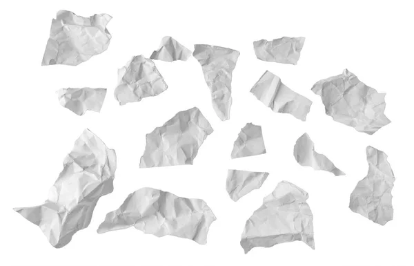 Zgnieciony Zbiór Podartego Papieru Izolowany Biało — Zdjęcie stockowe