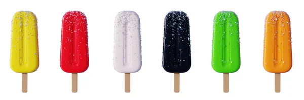 Мороженое Красочные Мороженое Набор Коллекция Изолированы Белом Фоне Фруктовый Лед — стоковое фото