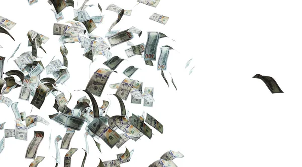 Money Rain Dollar Banknotes Fly Isolated White Background — Stock Photo, Image
