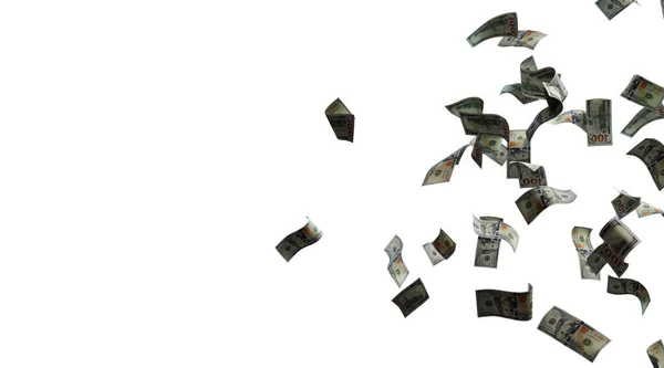 Pénz Eső Dollár Bankjegyek Repülnek Fehér Alapon Elszigetelve — Stock Fotó