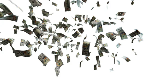 Chuva Dinheiro Notas Dólar Voam Isolado Sobre Fundo Branco — Fotografia de Stock