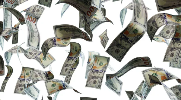 Money Rain Dollar Banknotes Fly Isolated White Background — Stock Photo, Image