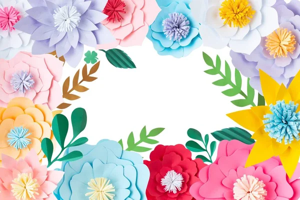 Paper Cut Flowers Frame Place Text — Stock Photo, Image