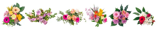 Květiny Kytice Věnce Kolekce Nastavit Izolované Průhledném Bílém Pozadí — Stock fotografie