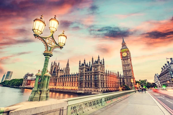 Big Ben Westminster Bridge River Thames London England Sunset — Foto Stock