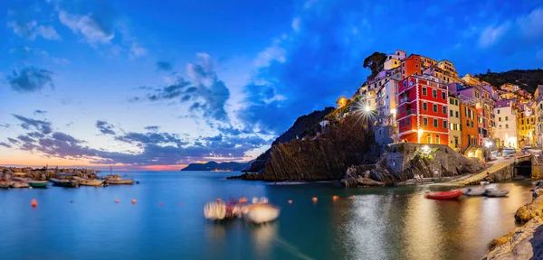 Riomaggiore Cinque Terre Italia Panorama Por Noche Destino Turístico Popular — Foto de Stock
