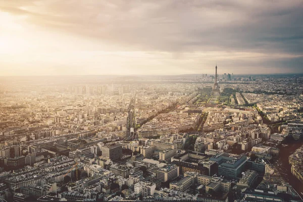 Париж Франция Воздушный Вид Эйфелеву Башню Закате — стоковое фото