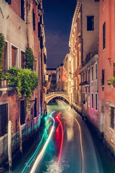 Venice Italy Night Romantic Canal Bridge Italian City Water — Stock Photo, Image