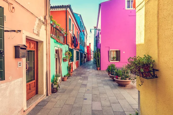 Кольорові Пофарбовані Будинки Острові Бурано Поблизу Венеції Італія Італійська Вулиця — стокове фото