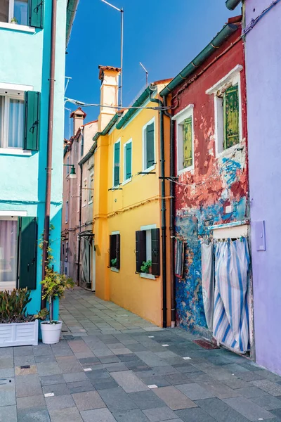 Casas Coloridas Pintadas Ilha Burano Perto Veneza Itália Cênica Rua — Fotografia de Stock