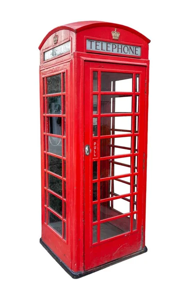 โทรศ แดงในลอนดอน สหราชอาณาจ ดออกและแยกออกจากพ นหล ขาวโปร งใส รูปภาพสต็อก