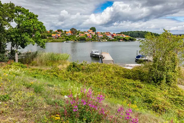 Sveç Baltık Kıyılarındaki Karlskrona Adasının Skandinav Yaz Manzarası Brandaholm Mahallesi Stok Resim