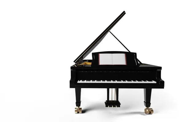 Classic Black Grand Piano Dengan Penutup Terbuka Pada Latar Belakang — Stok Foto