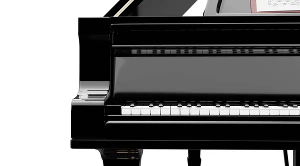 Grand Piano Menutup Dengan Refleksi Pada Latar Belakang Putih — Stok Foto
