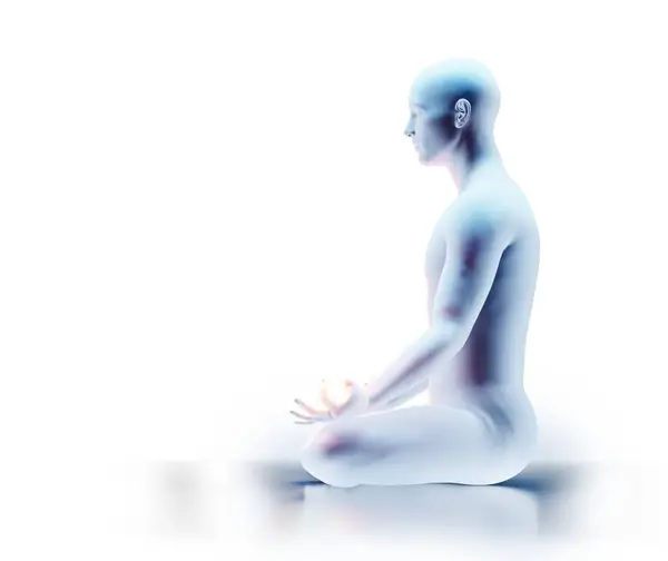 オーラと瞑想を実践する蓮の位置にいる男 ロイヤリティフリーのストック画像