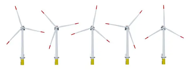 Set White Wind Turbines Isolated White Background Immagini Stock Royalty Free
