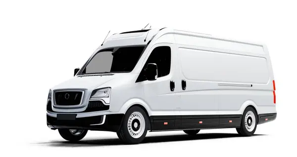 Side View White Delivery Van Isolated White Background ストック画像