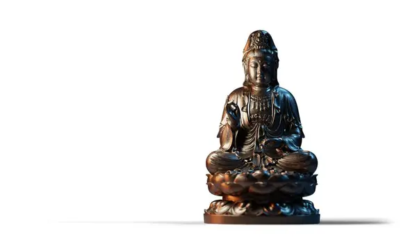 Bronze Buddha Statue Auf Lotusbasis Isoliert Auf Weißem Hintergrund Stockbild